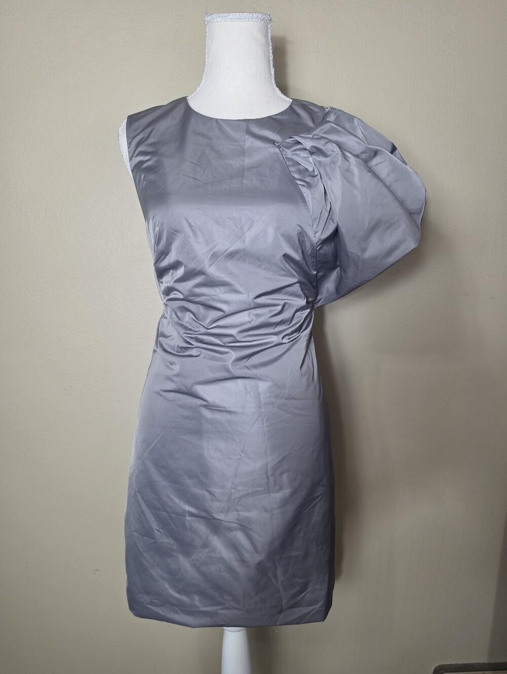 Banana Republic Silver Gray Satin One Shoulder Dress | Size 4 | Sheath